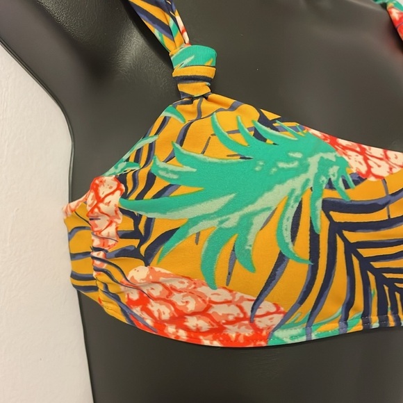 Aerie Yellow Orange Pineapple Tropical Wide Strap Scoop Bikini Top size M - Picture 3 of 13
